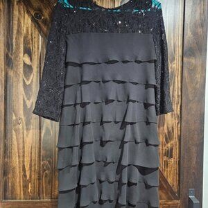 Alex Evenings Black Tiered Lace Dress